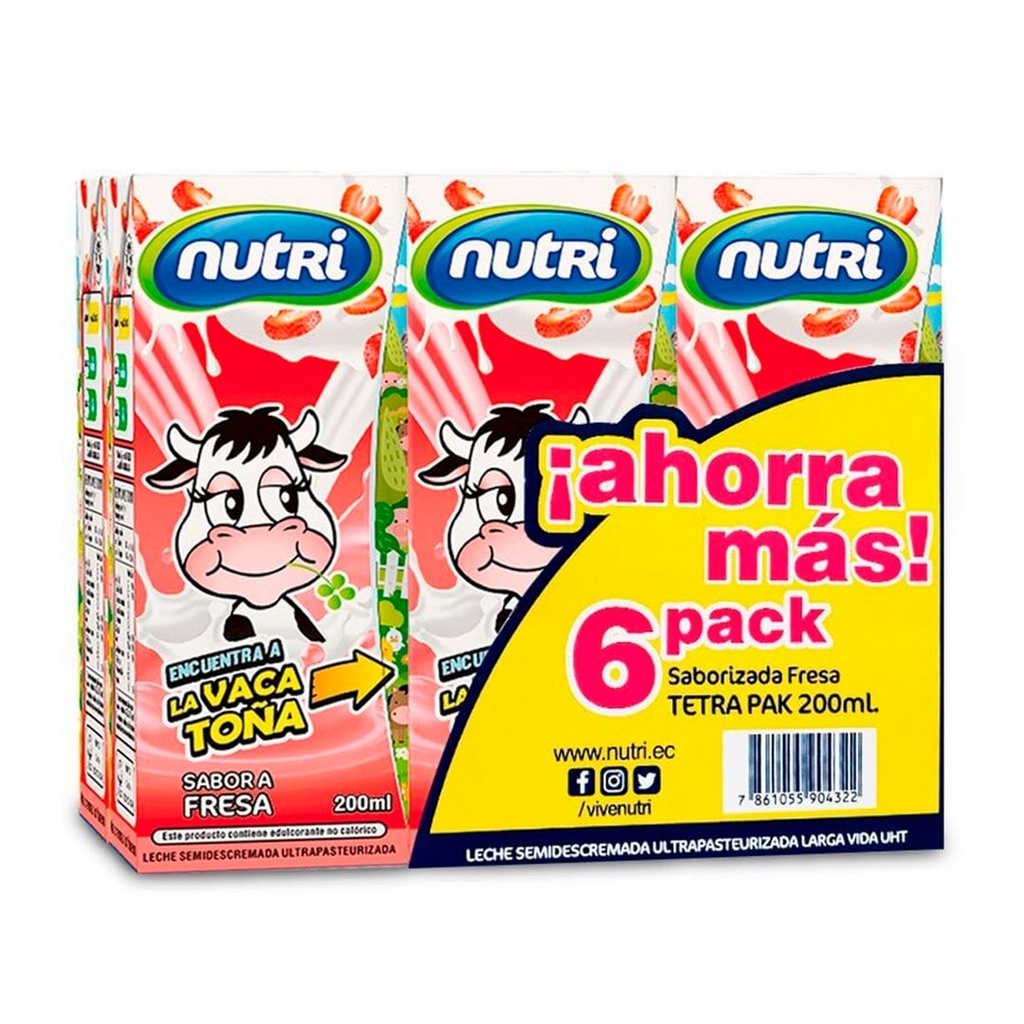 6 PACK LECHE SABORIZADA FRESA SQ 200ml