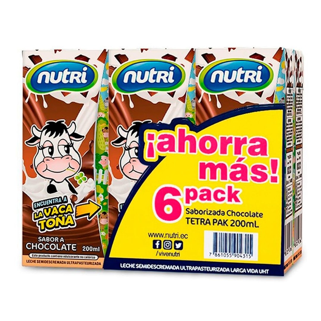 6 PACK LECHE SABOR CHOCOLATE SQ 200ml